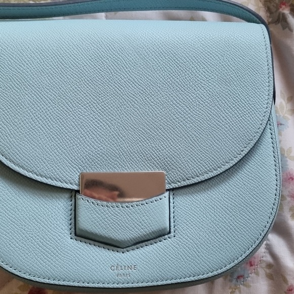 CELINE Trotter small Crossbody Shoulder Bag Leather Tiffany Blue - Picture 10 of 13